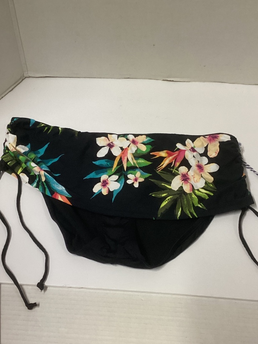 Floral Bandeau One-Piece Swimsuit in Black